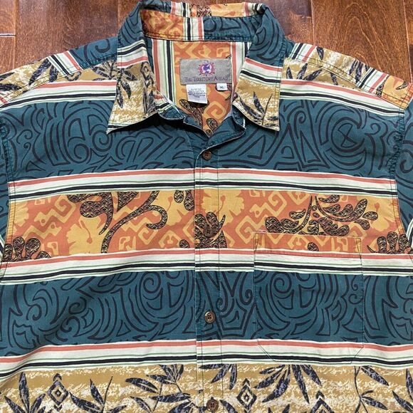The Territory Ahead Vintage 90s Abstract Button Down Orange Green Shirt Men's XL - Picture 2 of 9